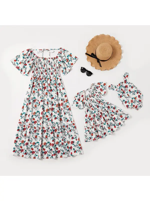 Mom Girl Baby Flower Print White Dress - Smilemay.chimpone.com 