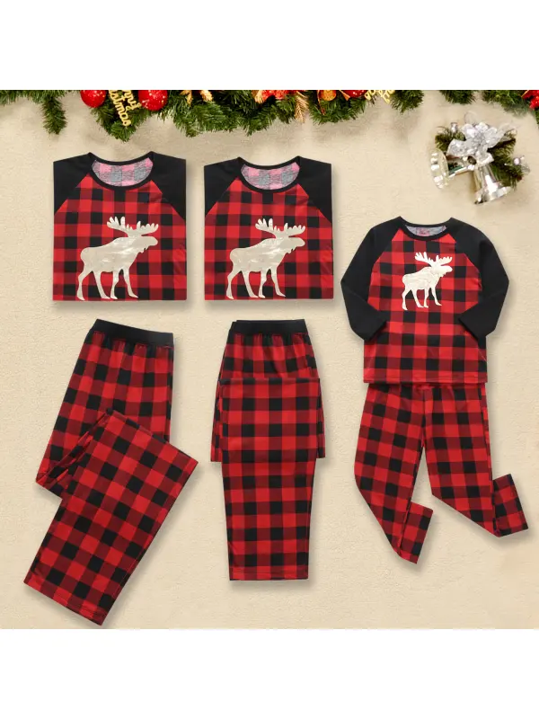 Christmas Golden Elk Red Plaid Family Matching Pajamas - Smilemay.chimpone.com 