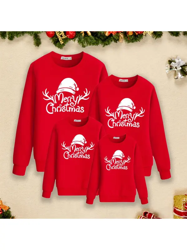 Mom Girl Christmas Letter Print Round Neck Long Sleeve Sweatshirt - Smilemay.chimpone.com 