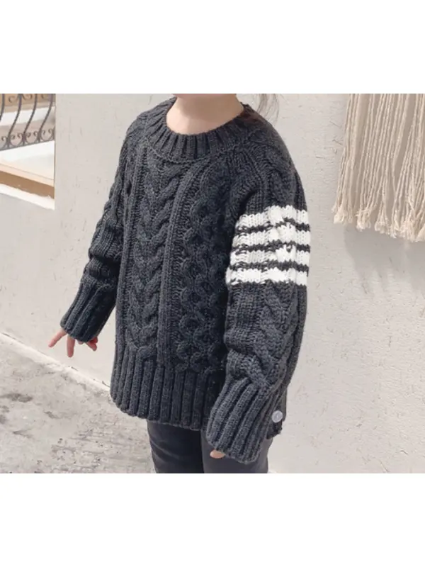 Parent-child Lazy Twist Striped Thick Pullover Sweater - Smilemay.chimpone.com 