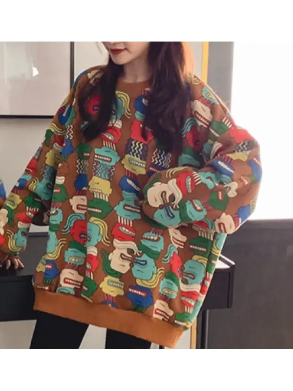 Parent-child Cartoon Printed Velvet Thickened Long-sleeved Sweatshirt - Smilemay.chimpone.com 