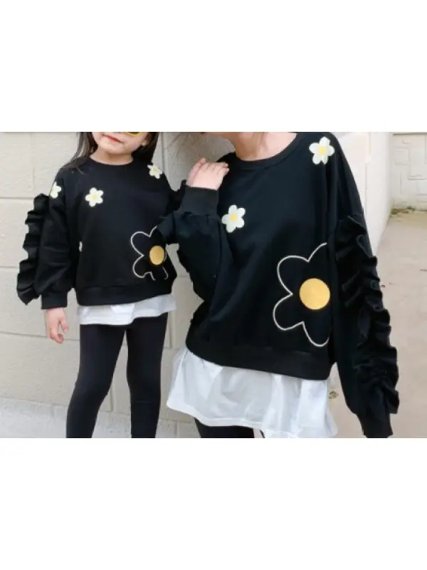 Flower Fake Two-piece Sweatshirt Parent-child Outfit - Smilemay.chimpone.com 