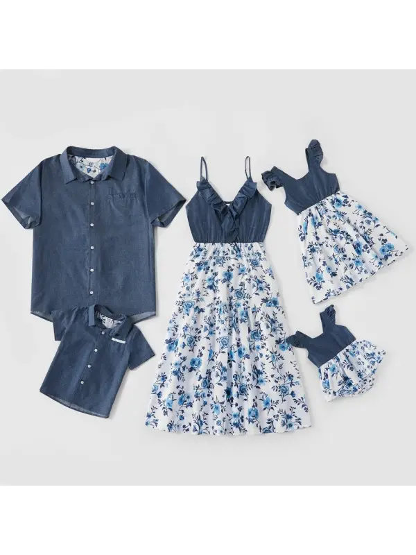 Fashion Denim Flower Stitching Family Matching Outfits - Smilemay.chimpone.com 