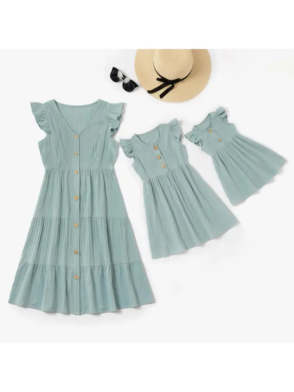 Mom Girl Solid Color Sleeveless Dress - Smilemay.chimpone.com 