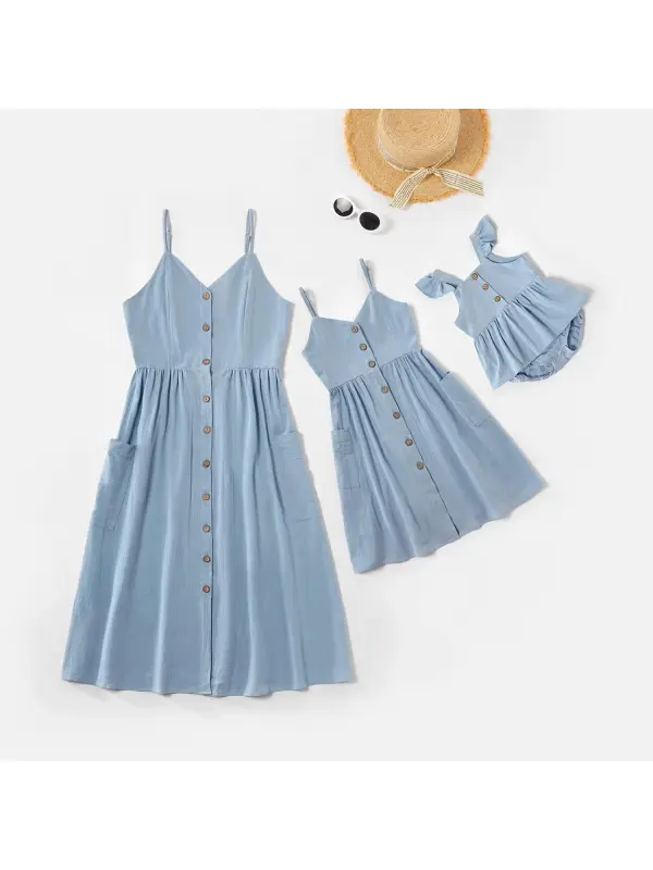 Mom Girl Solid Color Suspender Dress - Smilemay.chimpone.com 
