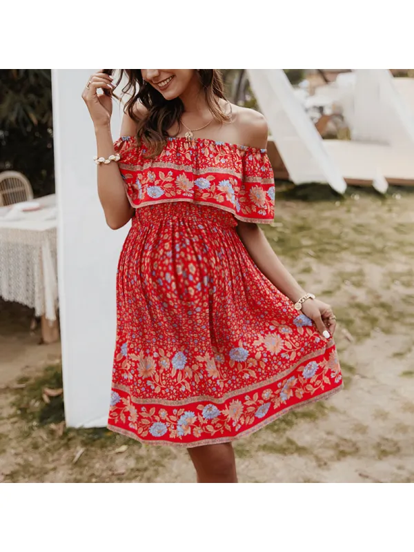 Maternity Bohemian Off-the-shoulder Dress - Smilemay.chimpone.com 