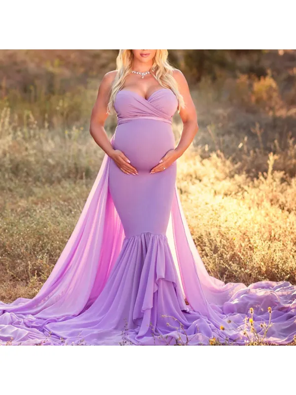 Maternity Solid Color Strapless Photo Dress - Smilemay.chimpone.com 