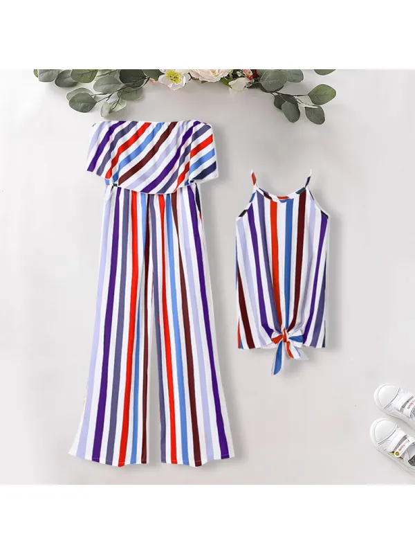 Mom Girl Off The Shoulder Strappy Plaid Matching Jumpsuit - Smilemay.chimpone.com 