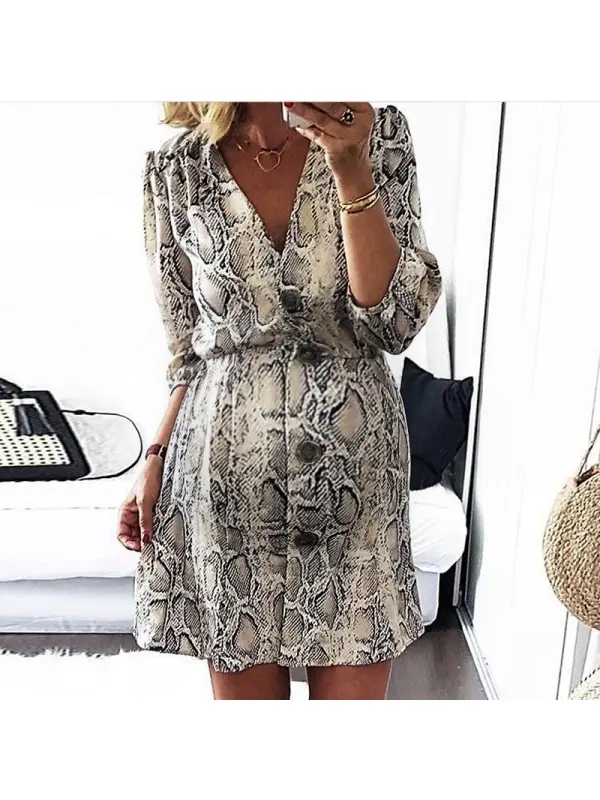 Cross-border 2019 AliExpress Amazon European And American Foreign Trade Popular V-neck Half-sleeved Snakeskin Mini Dress - Smilemay.chimpone.com 