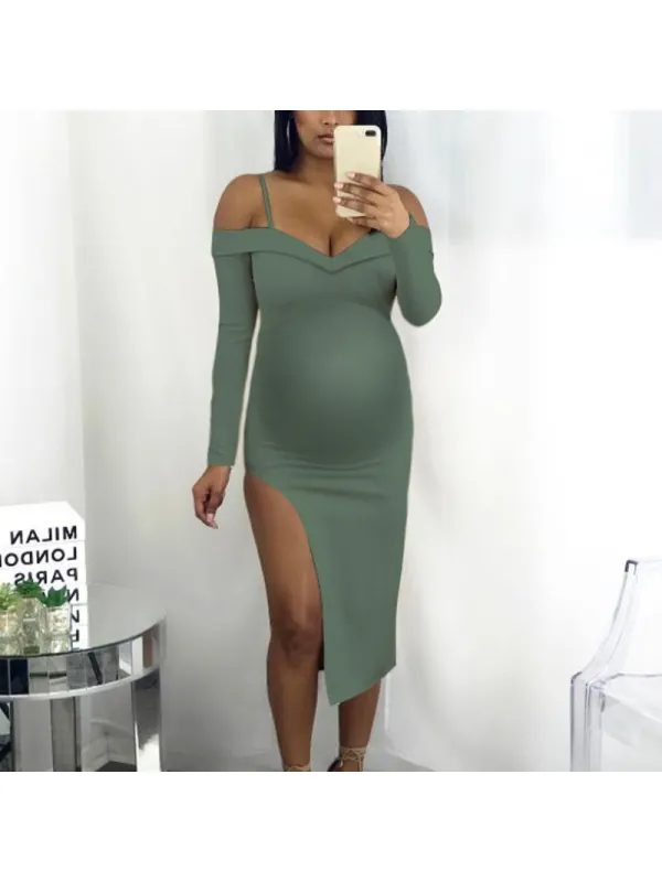 Maternity Sexy Sling Split Long Sleeve Dress - Smilemay.chimpone.com 
