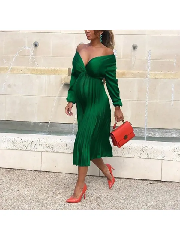 Maternity Simple Solid Color V-neck Pleated Dress - Smilemay.chimpone.com 