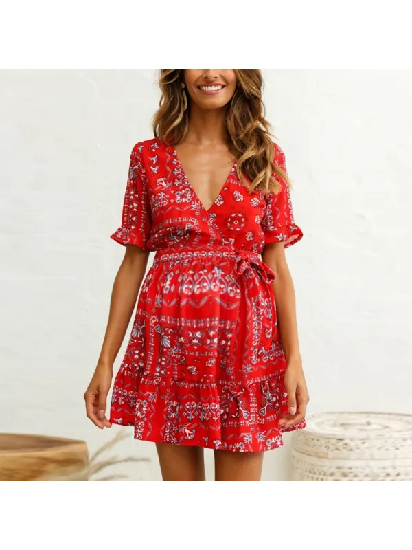 Maternity V-Neck Print Wrap Dress - Smilemay.chimpone.com 