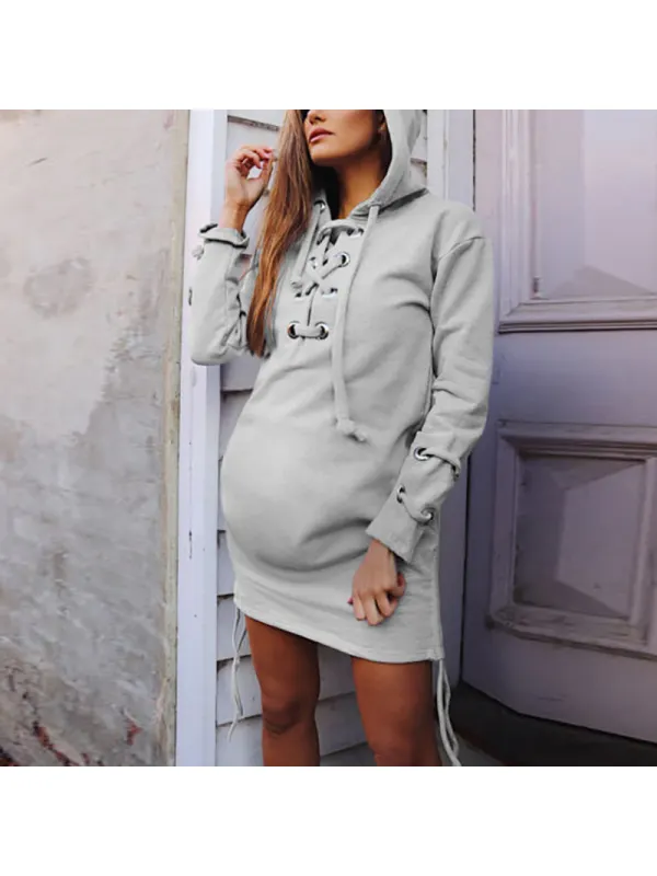 Maternity Pure Color Long Sleeve Hoodie Dress - Smilemay.chimpone.com 