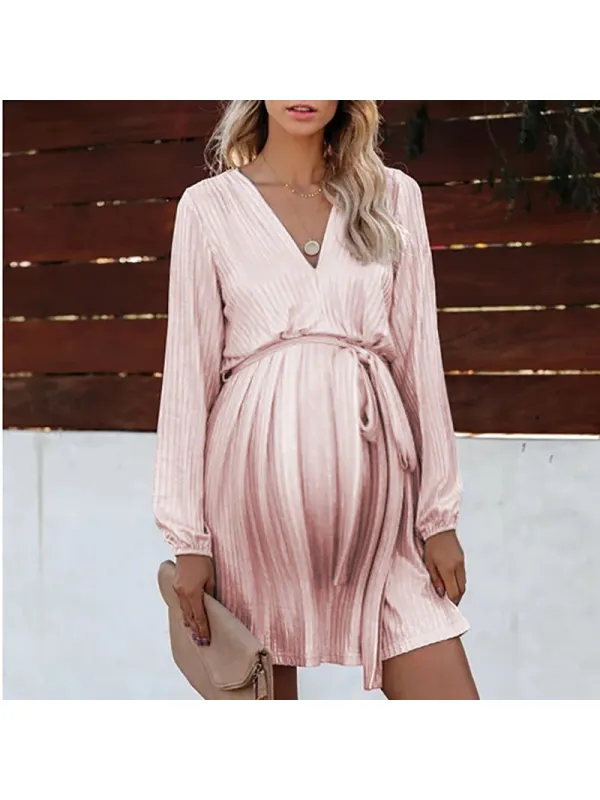 Maternity Commuting V Neck Pure Color Dress - Smilemay.chimpone.com 