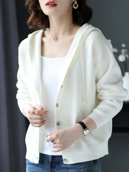 Hat Collar Casual Long Sleeve Knit Cardigan
