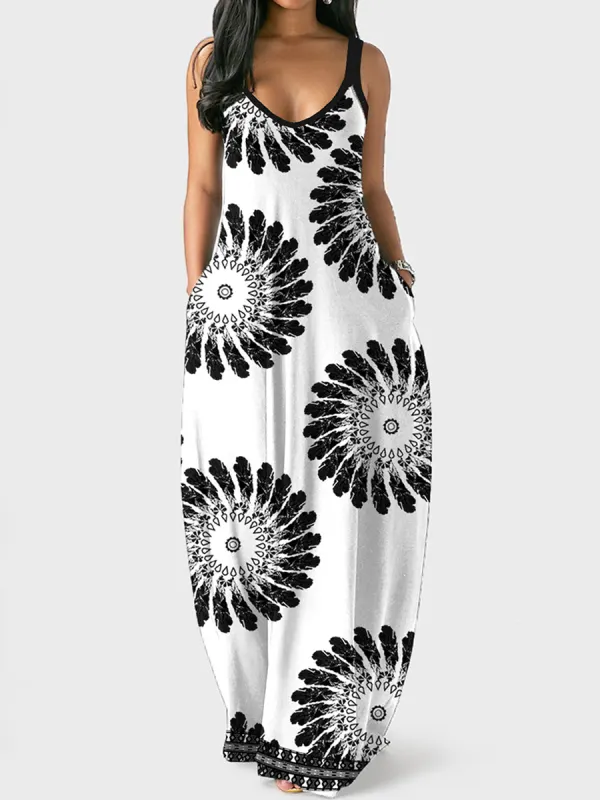 Loose Printed Sling Irregular Dress - Plazabery.chimpone.com 