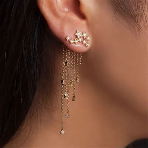 Women Fashion Star Tassel Alloy Stud Earrings - Leanarea.chimpone.com 