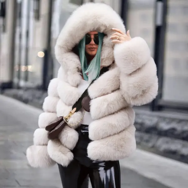 Autumn and winter fashion hooded coat jacket imitation fur grass - Leanarea.chimpone.com 