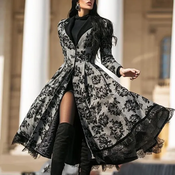 Casual v-neck printed women's coat - Leanarea.chimpone.com 