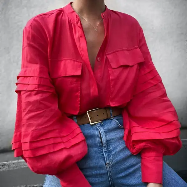 Sexy solid-color long sleeve shirt - Leanarea.chimpone.com 