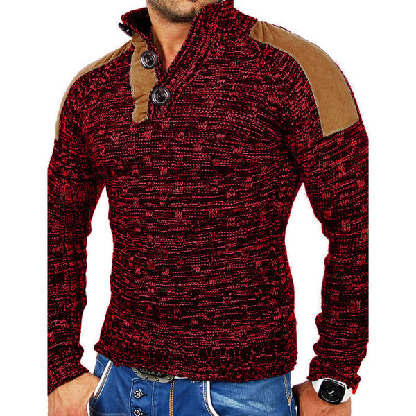 Mens Casual Standing Collar Splicing Sweater - menilyshop.com