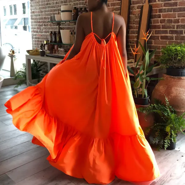 Sexy Sleeveless Sleeveless Solid Color Long Swing Maxi Dress - Leanarea.chimpone.com 