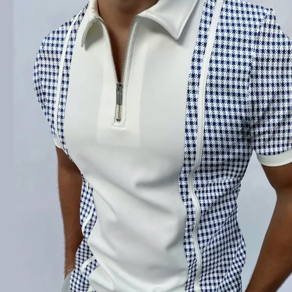 Creative design houndstooth short sleeve polo shirt - Menilyshop.com 