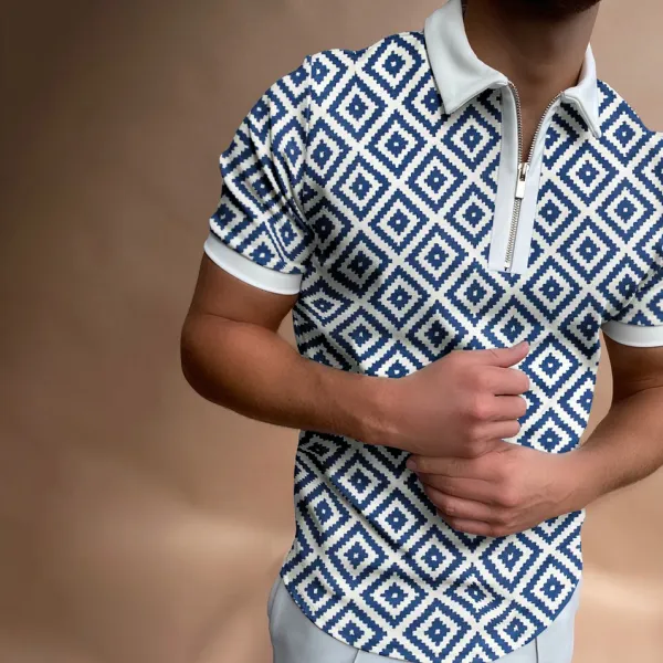 Geometric colorblock short-sleeved polo shirt - Menilyshop.com 