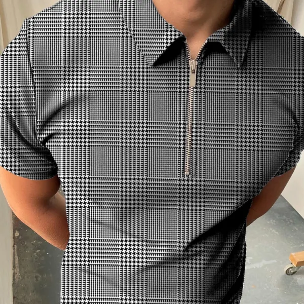 Houndstooth plaid texture polo shirt - Menilyshop.com 