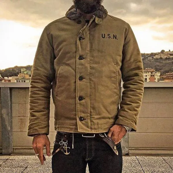 Khaki N-1 Deck Jacket Vintage USN Military Uniform For Men - Fineyoyo.com 
