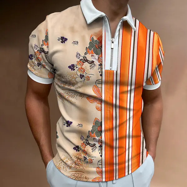 Men's Casual Summer Daily Striped Polo Collar Short Sleeve Polo Shirt - Menilyshop.com 