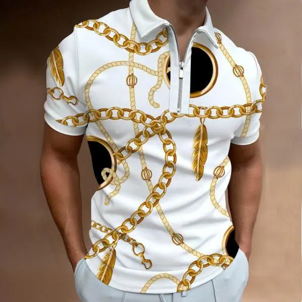 Short-sleeved polo shirt with chain pattern design - Mobivivi.com 