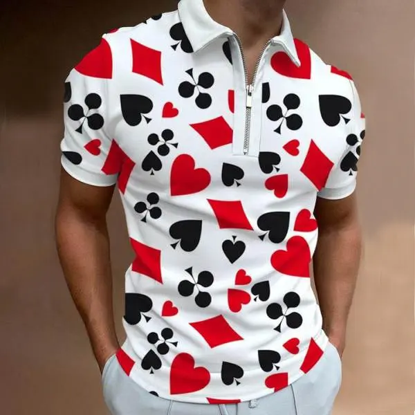 Poker print short sleeve polo shirt - Mobivivi.com 