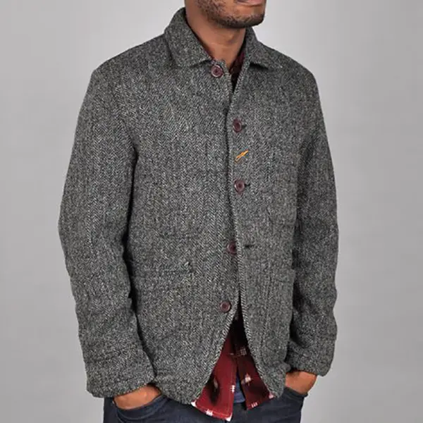 Men's Vintage Grey Lapel Button Jacket - Leanarea.chimpone.com 