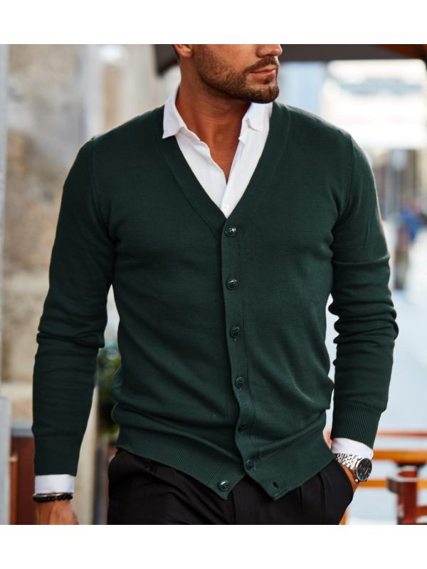 Men’s fashion solid color button-knit cardigan - menily.com