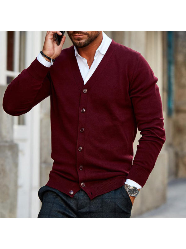 Men’s fashion solid color button-knit cardigan - menily.com