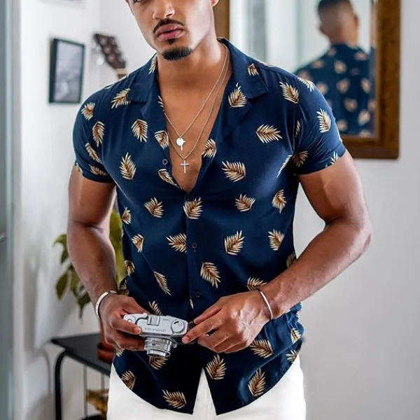 Casual leaf print short sleeve shirt - Kalesafe.com 