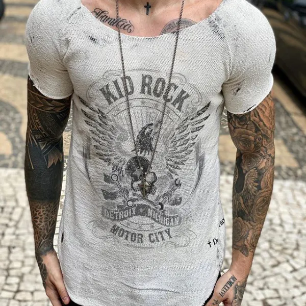 Vintage skull print crew neck T-shirt - Leanarea.chimpone.com 