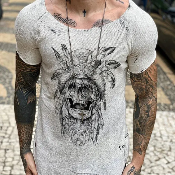 Retro skull print short-sleeved T-shirt - Leanarea.chimpone.com 