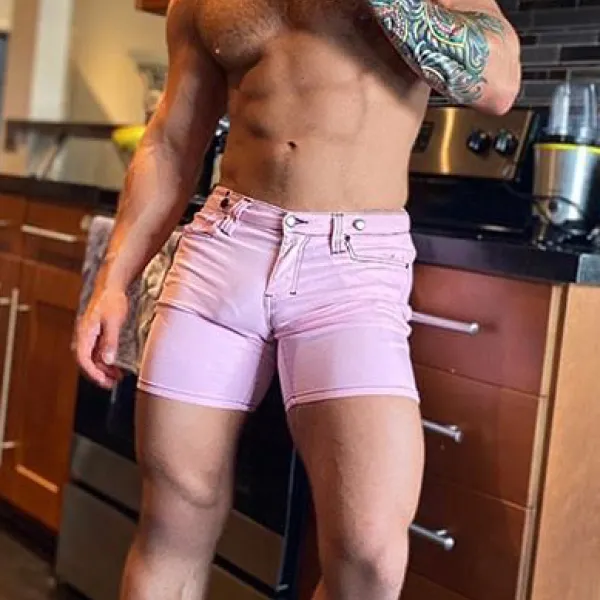 Pink solid color strap detachable shorts - Leanarea.chimpone.com 