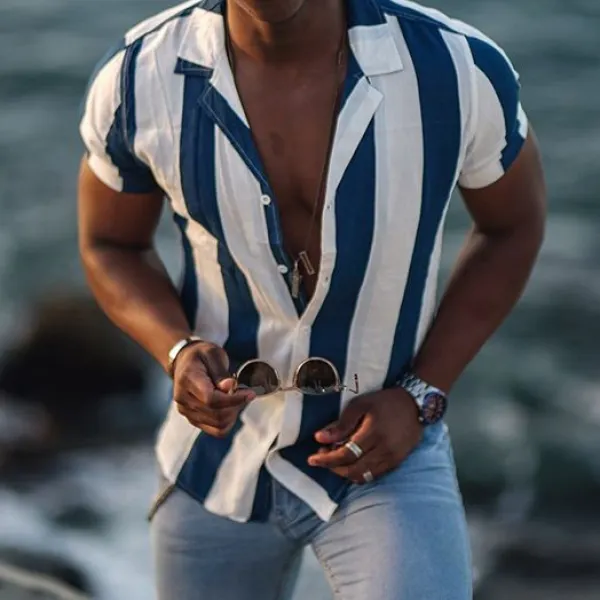 Striped print short sleeve shirt - Kalesafe.com 