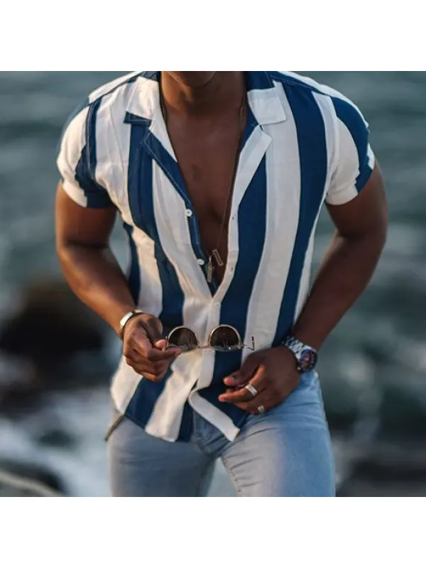Striped print short sleeve shirt - Plazabery.chimpone.com 