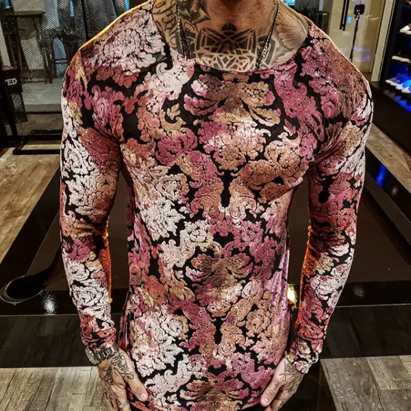 Floral print slim long sleeve T-shirt - Leanarea.chimpone.com 