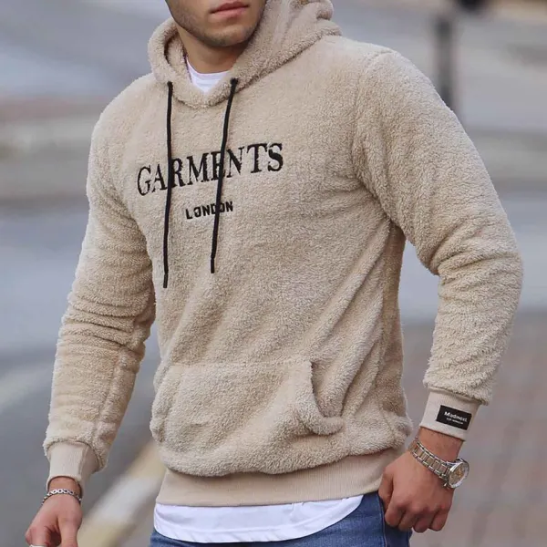 Casual solid color printed plush hooded sweatshirt - Leanarea.chimpone.com 