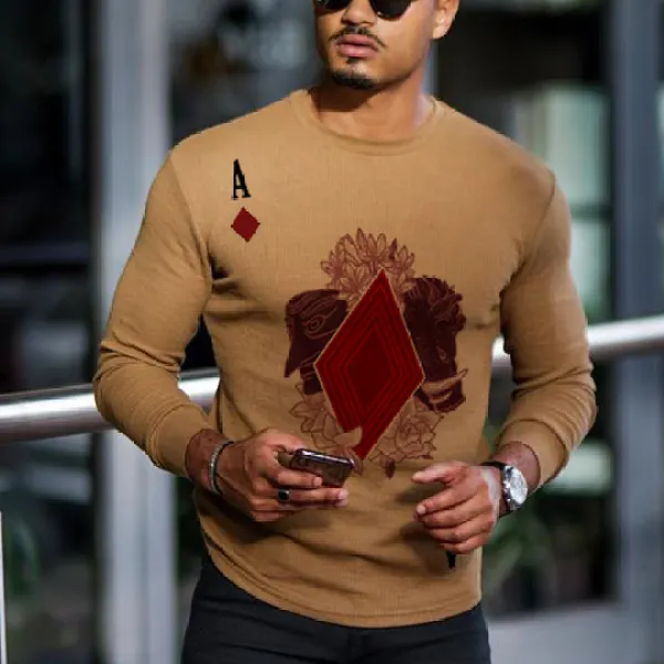 Men's printed knitted brown long sleeve T-shirt - Leanarea.chimpone.com 