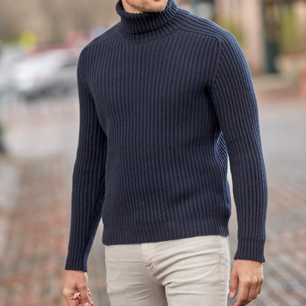 Men's casual solid color turtleneck sweater - menilyshop.com