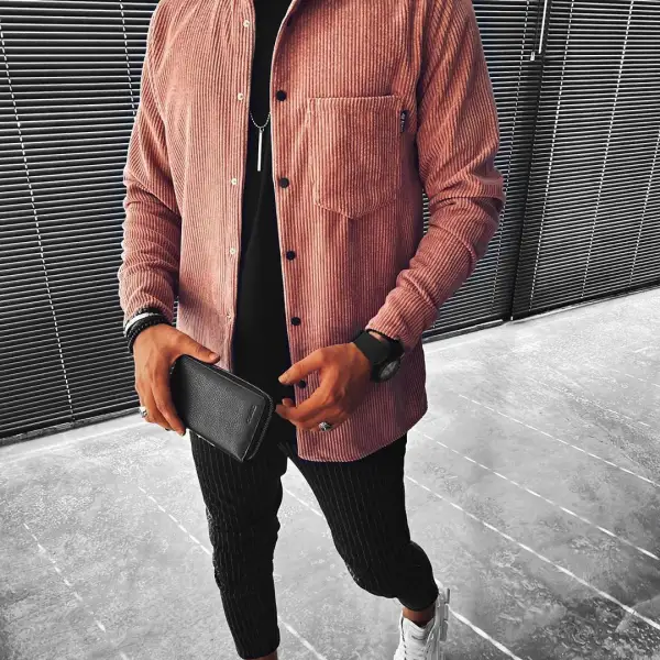 Striped Textured Lapel Long Sleeve Top Jacket - Kalesafe.com 