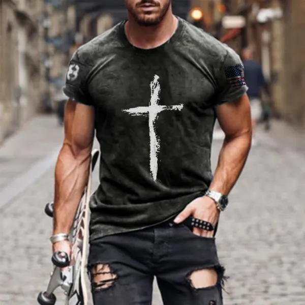 Christian Cross Print T-shirt - Sanhive.com 