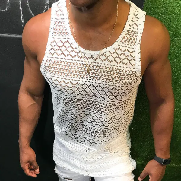 Patterned grid see-through sexy tank top - Menilyshop.com 