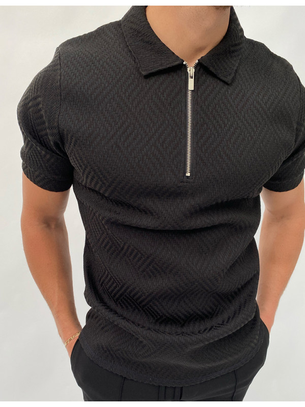 herringbone jacquard polo shirt